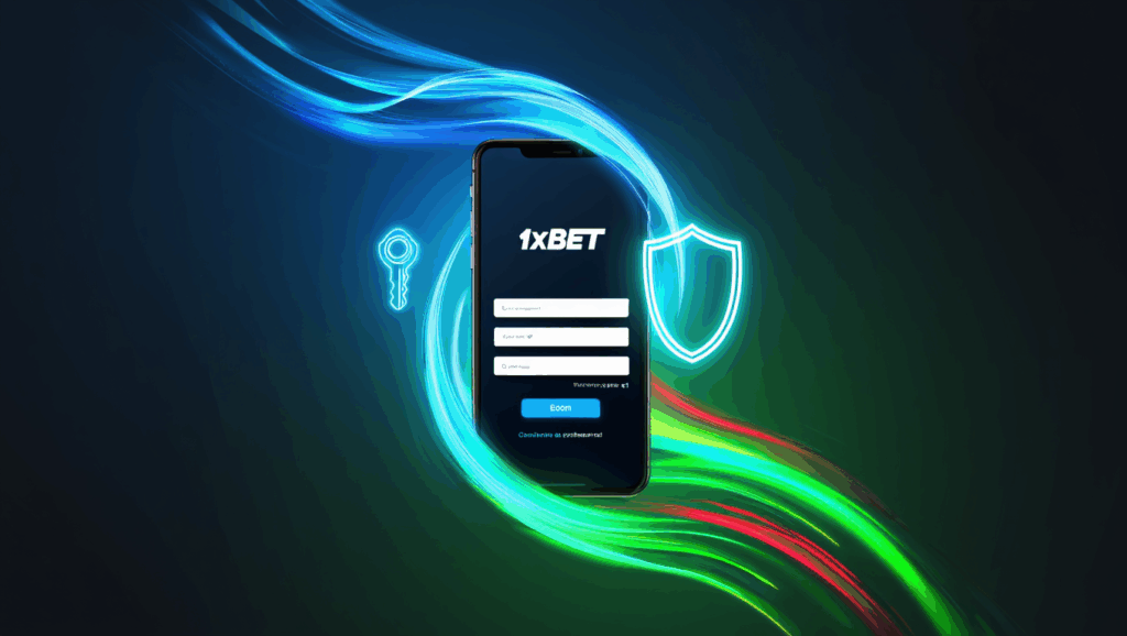 Secure login concept for 1xBet with bright light effects